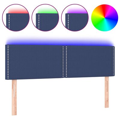 vidaXL Zagłówek do łóżka z LED, niebieski, 144x5x78/88 cm, tkanina
