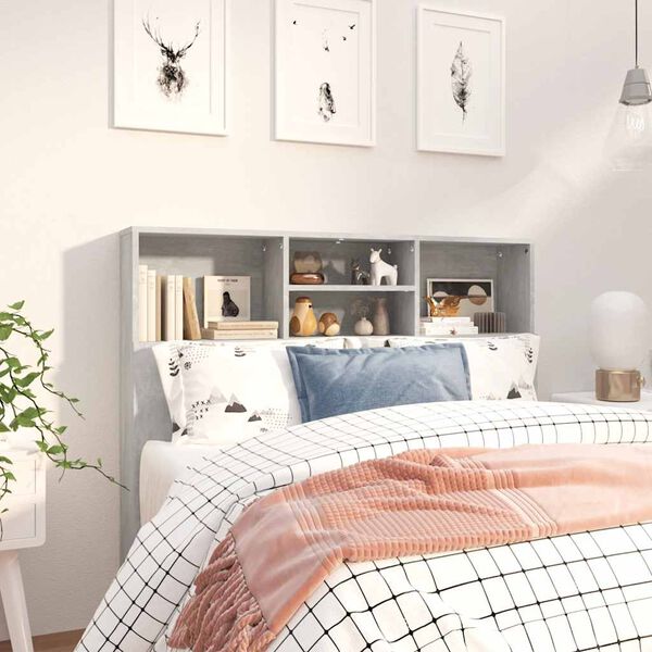 vidaXL Wezgłowie ł&oacute;żka z p&oacute;łkami, szarość betonu, 120x19x103,5 cm