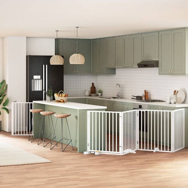 vidaXL Składana bramka dla psa, z drzwiami, 6 paneli, biała, 480 cm