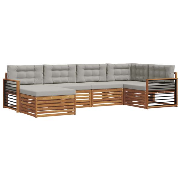 vidaXL Zestaw sof na zewnątrz z poduszką 6 pcs Naturalny i Jasny Szary