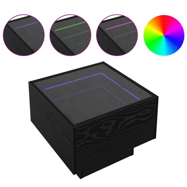 vidaXL Stolik kawowy Ze LED Lights Czarny dąb 40 x 40 x 30 cm