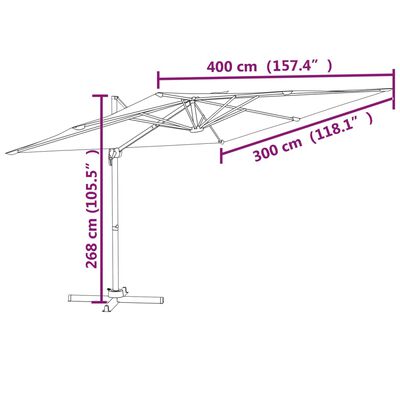 vidaXL Wiszący parasol z LED, terakotowy, 400x300 cm