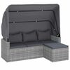vidaXL 3-os. sofa ogrodowa z daszkiem i podn&oacute;żkiem, szara, polirattan