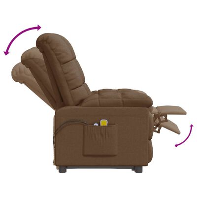 vidaXL Rozkładany fotel masujący, elektryczny, brązowy, obity tkaniną
