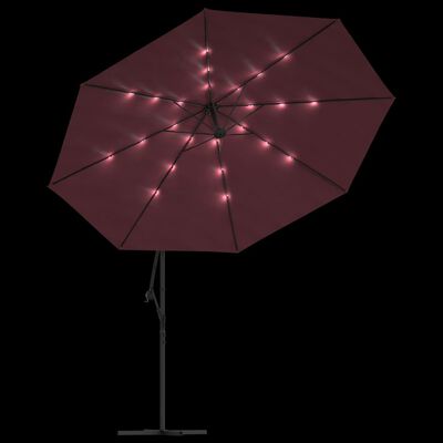 vidaXL Parasol wiszący z lampkami LED, bordowy, 350 cm