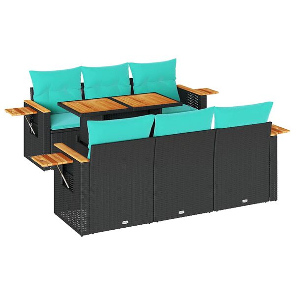 vidaXL 7-cz. zestaw wypoczynkowy do ogrodu, z poduszkami, czarny