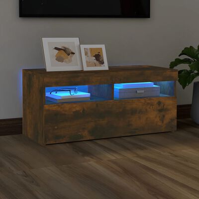 vidaXL Szafka pod TV z oświetleniem LED, przydymiony dąb, 90x35x40 cm