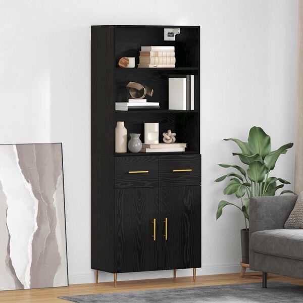 vidaXL Highboard Czarny Dąb 69,5 x 34 x 180 cm Materiał drewnopochodny