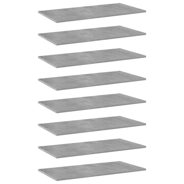 vidaXL P&oacute;łki na książki, 8 szt., szarość betonu, 80x40x1,5 cm, płyta
