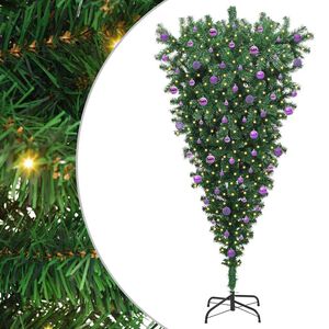 vidaXL Odwr&oacute;cone sztuczne choinki oświetlone z zestawem bombek 210 cm