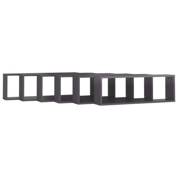 vidaXL P&oacute;łki ścienne kostki, 6 szt., szare z połyskiem, 80x15x26,5 cm