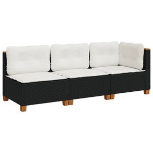 vidaXL Sofa ogrodowa z poduszkami, 3-osobowa, czarna, polirattan