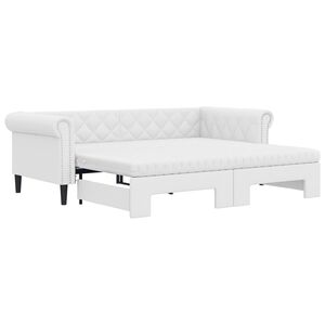 vidaXL Sofa rozsuwana z materacami, biała, 90x200 cm, sztuczna skóra