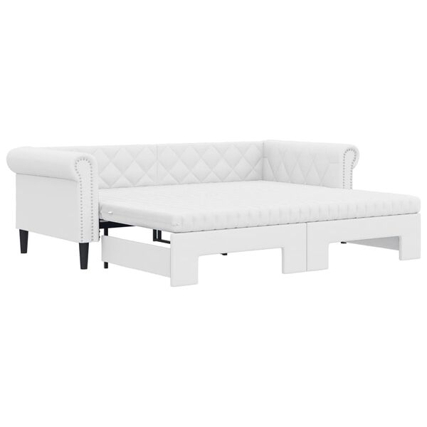 vidaXL Sofa rozsuwana z materacami, biała, 90x200 cm, sztuczna skóra