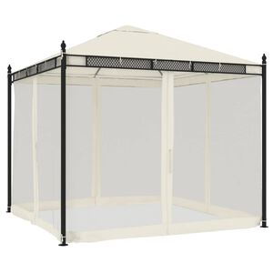 vidaXL Altanka ze ścianami z siatki, kremowa, 2,93x2,93 m, stal