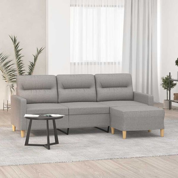 vidaXL 3-osobowa sofa z podn&oacute;żkiem, jasnoszara, 180 cm, tkaniną