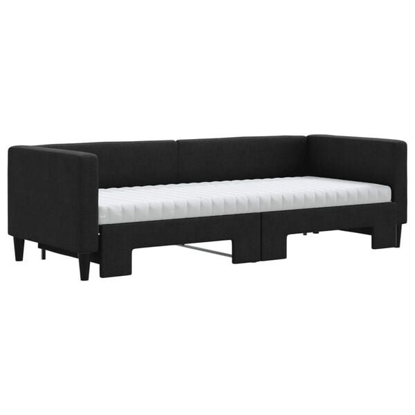 vidaXL Sofa rozsuwana z materacami, czarna, 80x200 cm, tkanina