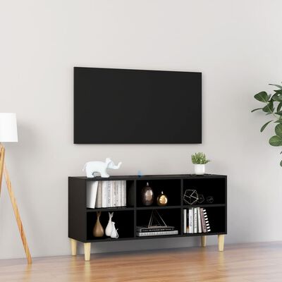 vidaXL Szafka TV z drewnianymi nóżkami, czarna, 103,5 x 30 x 50 cm