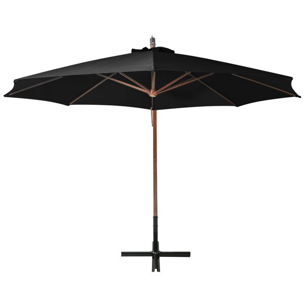 vidaXL Parasol ogrodowy wiszący, jodłowy słupek, czarny, 3,5x2,9 m
