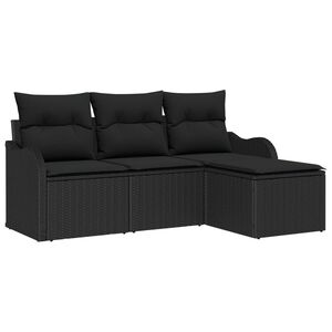 vidaXL Zestaw Sof na Ogr&oacute;d z przechowywaniem 4 pcs Czarny polirattan