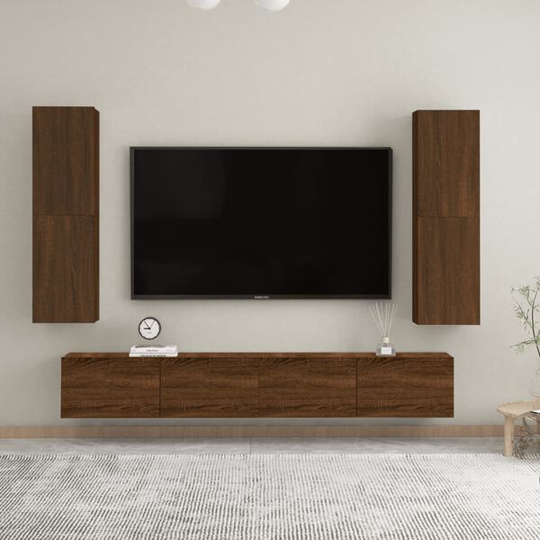 vidaXL Wiszące szafki TV, 2 szt., brązowy dąb, 30,5x30x110 cm
