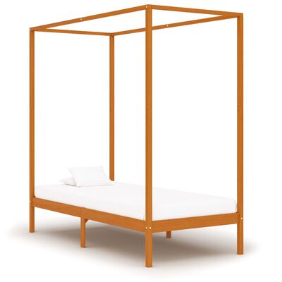 vidaXL Rama łóżka z baldachimem, miodowy brąz, lita sosna, 100x200 cm