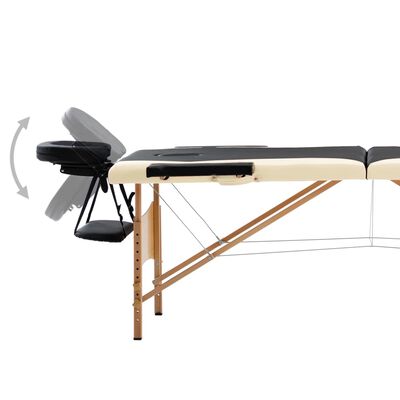 vidaXL Składany stół do masażu, 2-strefowy, drewniany, czarno-beżowy
