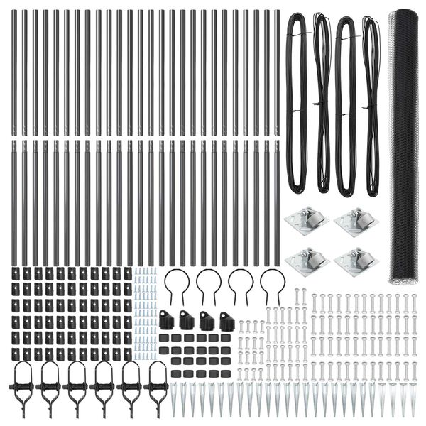 vidaXL Słupek ogrodzeniowy. Szary 50 x 1,5 m (siatka 25 mm) Stal i PVC