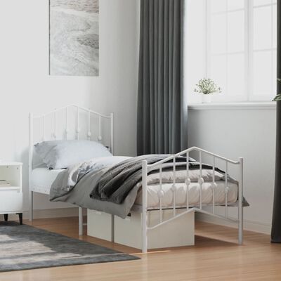 vidaXL Metalowa rama łóżka z wezgłowiem i zanóżkiem, biała, 75x190 cm