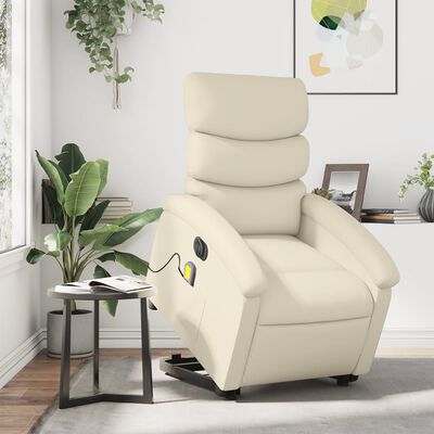 vidaXL Rozkładany fotel pionizujący z masażem, elektryczny, kremowy
