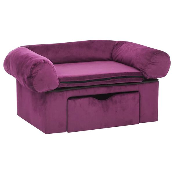 vidaXL Sofa dla psa, z szufladą, burgundowa, 75x50x38 cm, pluszowa