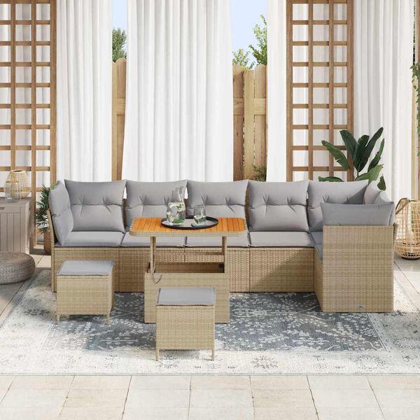vidaXL Zestaw Sof na Ogr&oacute;d z poduszką 9 pcs beżowo-jasnoszary