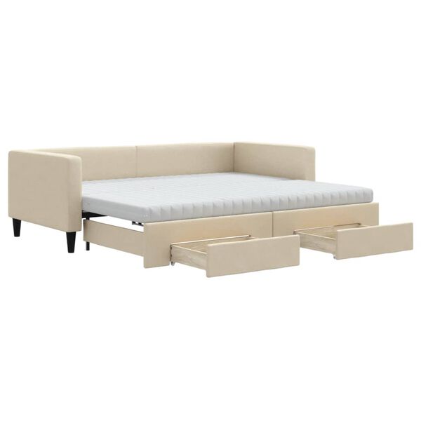 vidaXL Sofa rozsuwana z szufladami, kremowa, 90x200 cm, tkanina