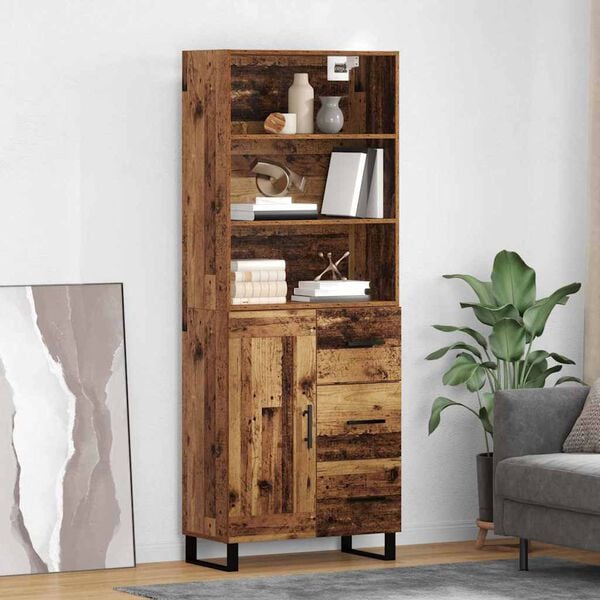 vidaXL Highboard z szufladą Stare drewno 69,5 x 34 x 180 cm