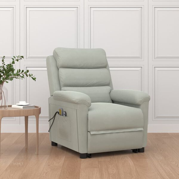 vidaXL Podnoszony fotel masujący, jasnoszary, aksamitny