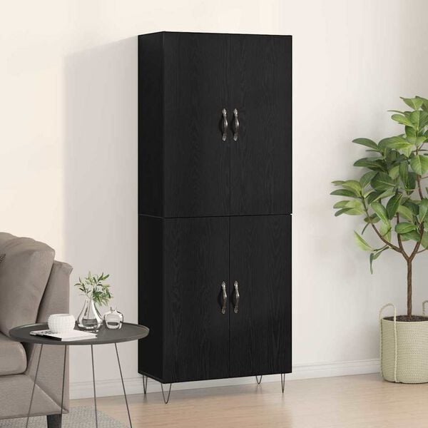 vidaXL Highboard 2 pcs Czarny Dąb Drewno inżynieryjne i szkło