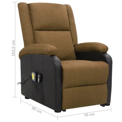 vidaXL Masujący fotel podnoszony, rozkładany, brązowy, obity tkaniną