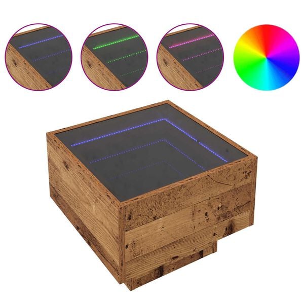 vidaXL Stolik kawowy Ze LED Lights Stare drewno 40 x 40 x 30 cm
