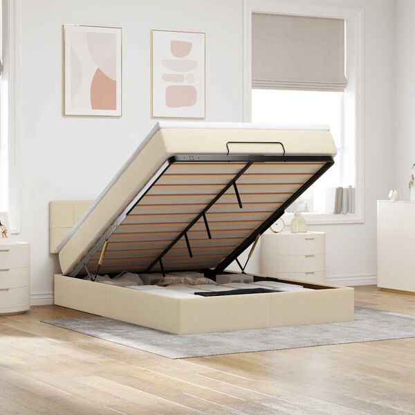 vidaXL Ł&oacute;żko Ottoman z materacem i diodami LED kremowe 140x190 cm