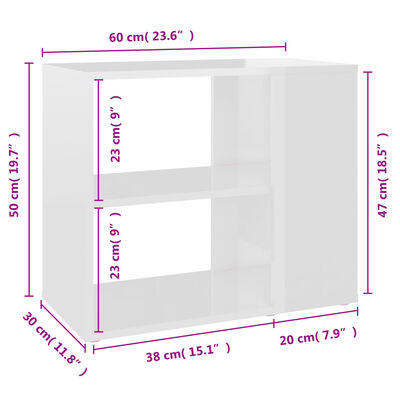 vidaXL Szafka boczna, biała, wysoki połysk, 60x30x50 cm, płyta wiórowa