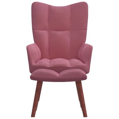 vidaXL Fotel z podnóżkiem, różowy, obity aksamitem