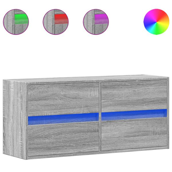 vidaXL Ścienna szafka TV z LED, szary dąb sonoma, 100x31x45 cm