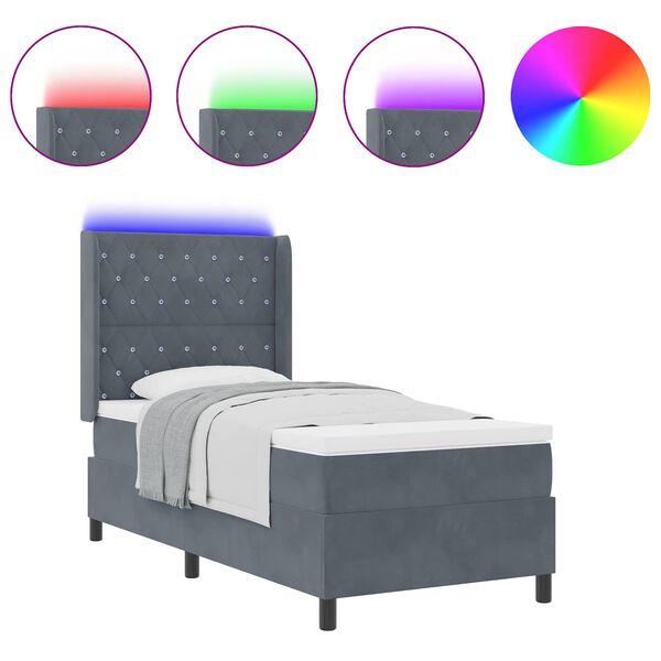 vidaXL Ł&oacute;żko z materacem na sprężynach LED ciemno szary 100 x 200 cm