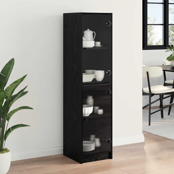 vidaXL Highboard Czarny Dąb 35 x 37 x 142 cm Materiał drewnopochodny