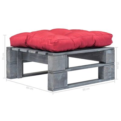 vidaXL Ogrodowy stołek z palet z czerwoną poduszką, szare drewno