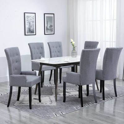 vidaXL Krzesła stołowe z podłokietnikami, 6 szt., jasnoszare, tkanina