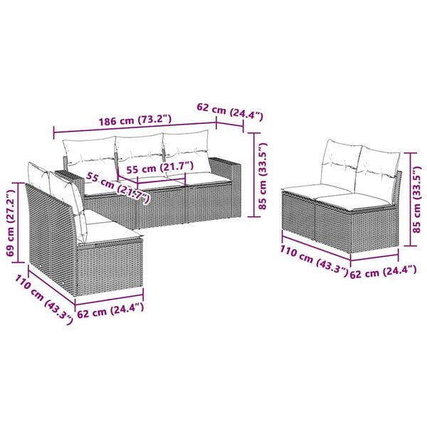 vidaXL 7-cz. zestaw wypoczynkowy do ogrodu, z poduszkami, jasnoszary