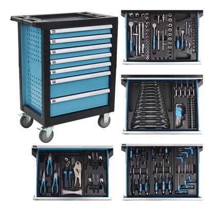 vidaXL Wózek warsztatowy z 270 narzędziami, stalowy, niebieski