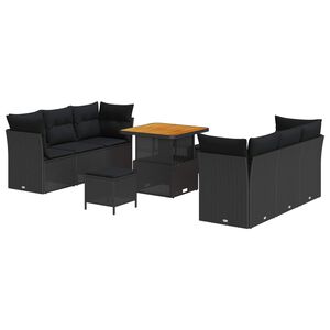 vidaXL Zestaw Sof na Ogr&oacute;d 9 pcs Czarny polirattan