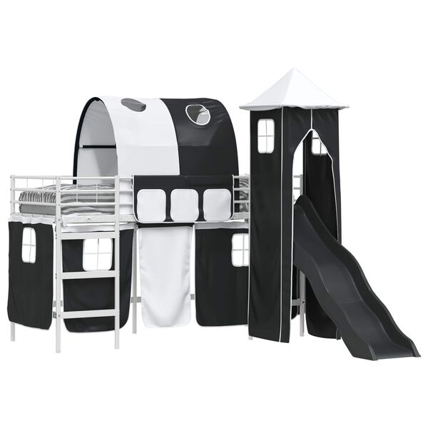 vidaXL Ł&oacute;żko piętrowe dla dzieci Biały i czarny 74,5 x 190 cm Metal
